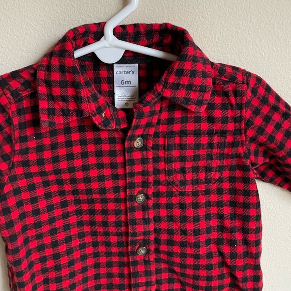 **2 for $20** Carters long sleeve plaid button down, size 6 month - Picture 5 of 8